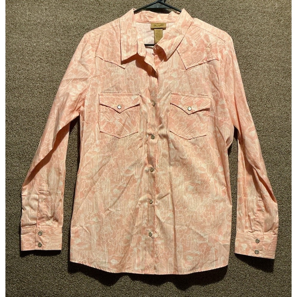 Wrangler Women's Pearl Snap Shirt L New No Tags Peach Coral Cactus Rodeo Western